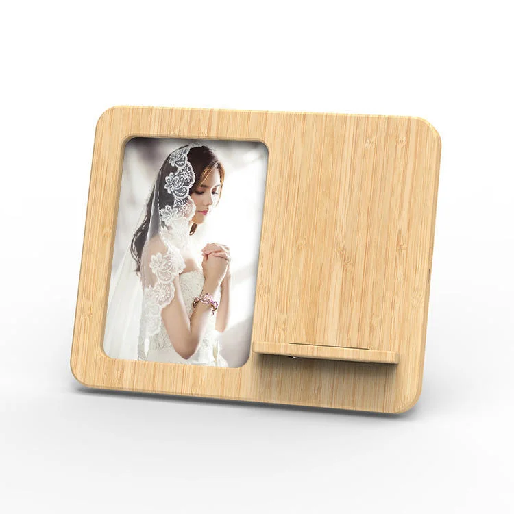 3 in 1 Bamboo Wood Photo Frame Phone Stand 15W Fast Charging Wireless Charger