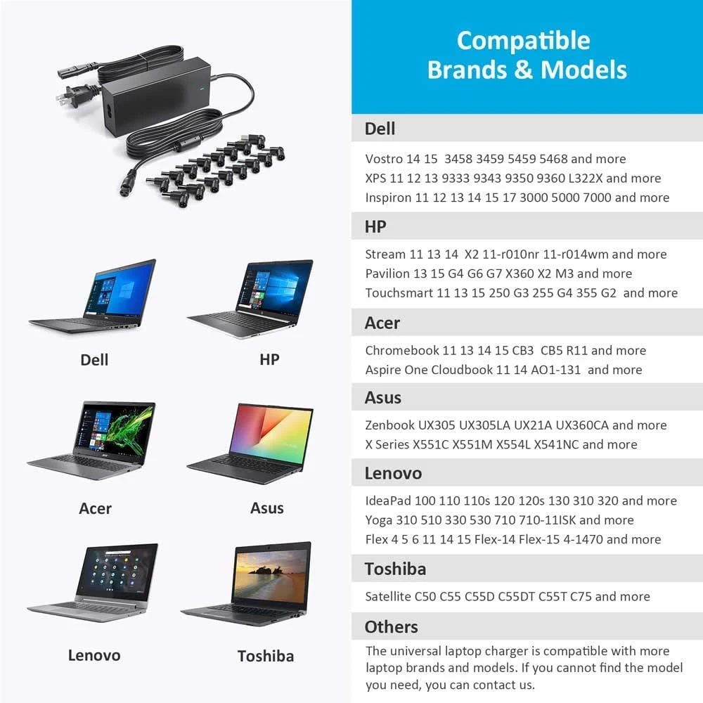 New Product 80W 120W 100W 90W Universal Multi Laptop Power Charger Adapter with Manual Switching USB Port for Car and Airplane/Asus/Lenovo/DELL/Delta/Gateway/HP