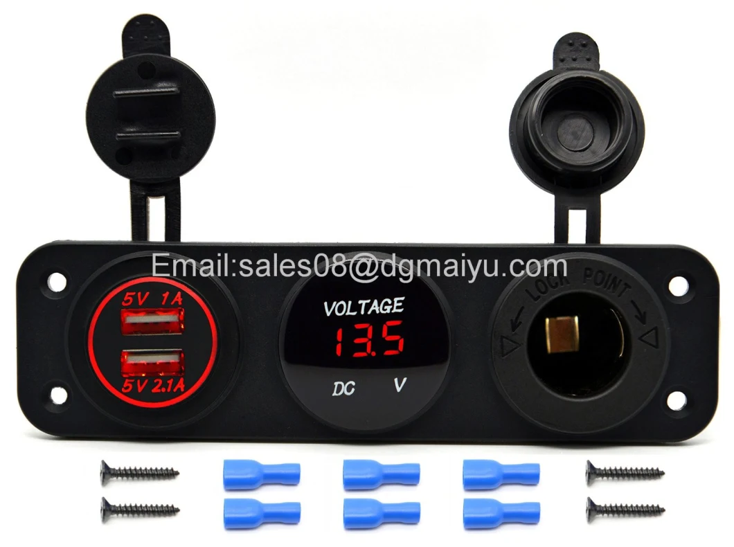 Car USB Charger + LED Voltmeter + Outlet Power Socket