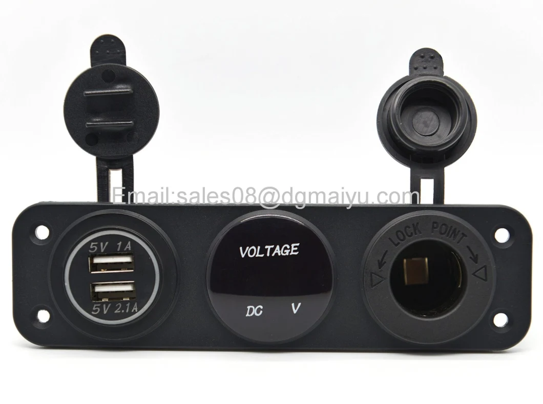 Car USB Charger + LED Voltmeter + Outlet Power Socket