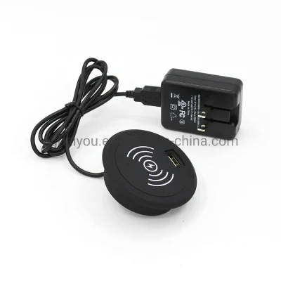 Furniture Tabletop Round Concealed Mounted Wireless Phone Charger 5V2a with Single USB Port Charging Customize Logo