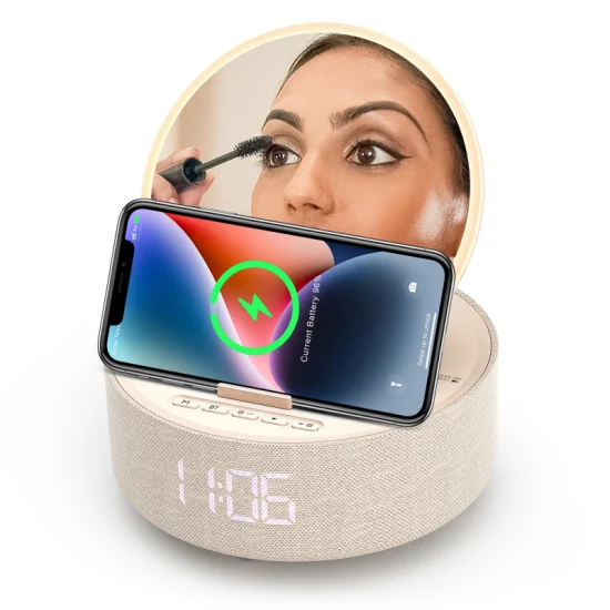 S33 Newest Phone Stand Makeup Mirror LED Light Speaker Wireless Charger